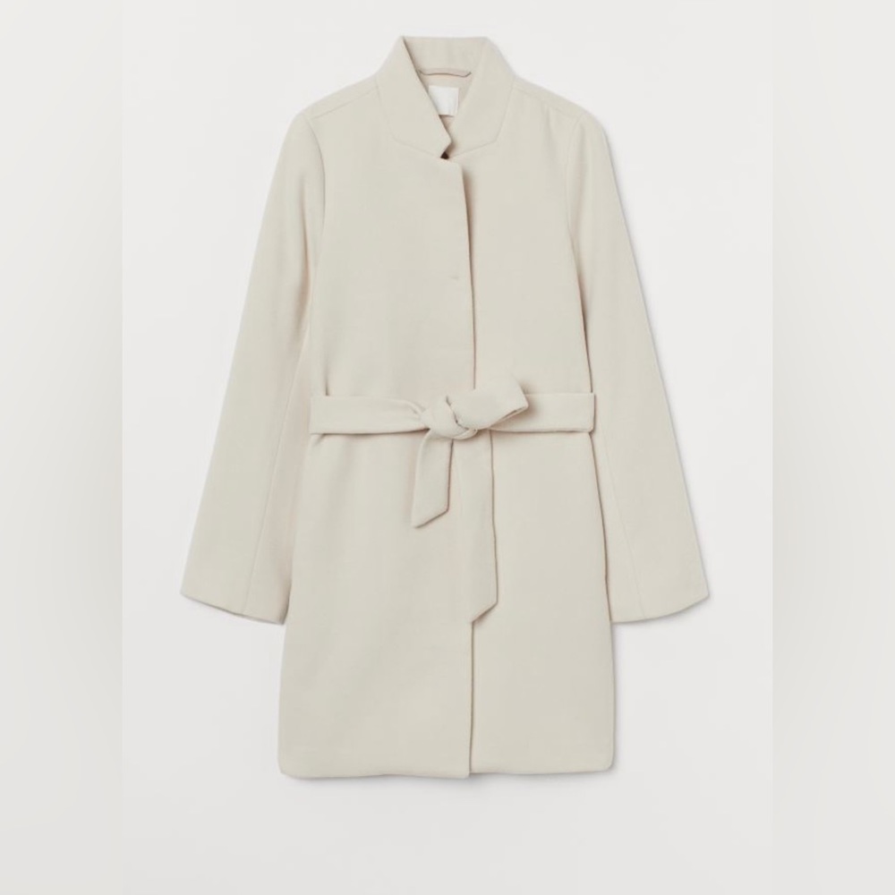 H&M tie belt coat, in light beige, size small